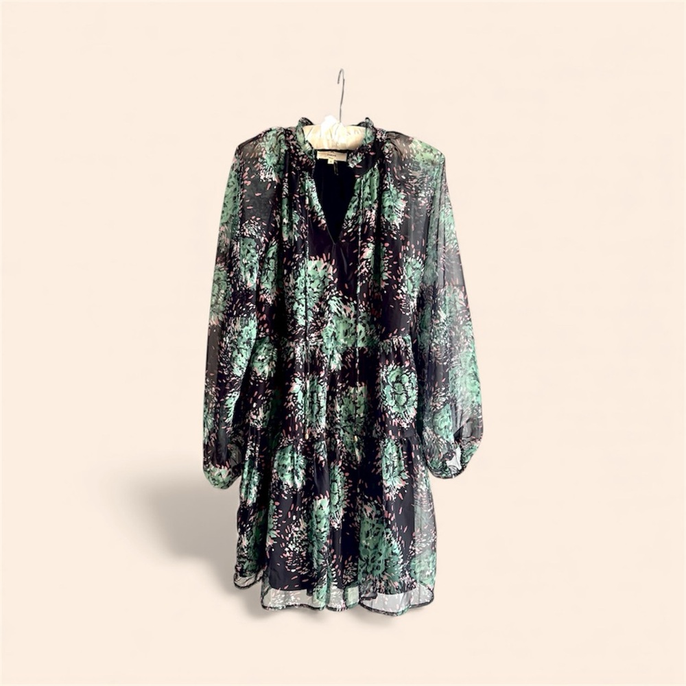 Entro Black and Green Floral Long Sleeve Dress
